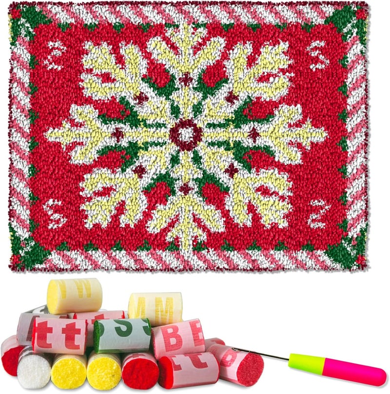YP Christmas Latch Hook Rug Kit - 20x15 Inch Festive Needlecraft for Holiday Home Decor, Easy DIY Crochet Rug for Beginners, Thoughtful Handmade Gift Idea - Image 1